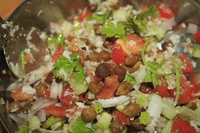 Vegetable salad with cheese and meat