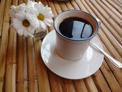 hot coffee in a white mug