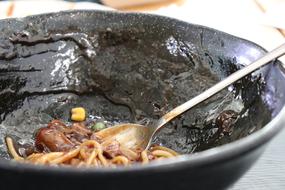 Spaghetti and meat in a bowl