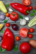 Juicy colorful vegetables on the table