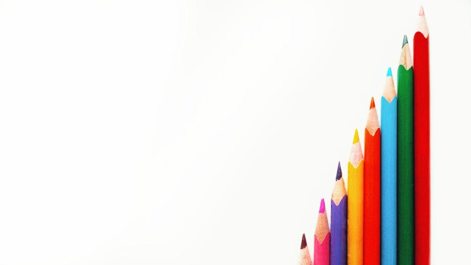Stairs of the colorful, wooden pencils, at white background