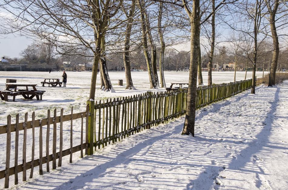 fence in the village with snow