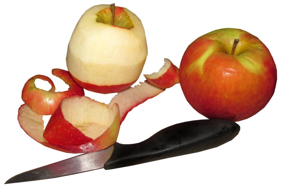 peeled apple with a knife