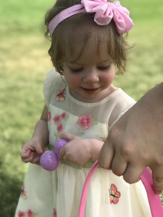 Little Cute Child girl with pink ribbon on head
