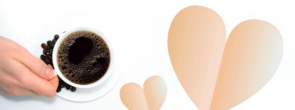 coffee mug in hand and hearts
