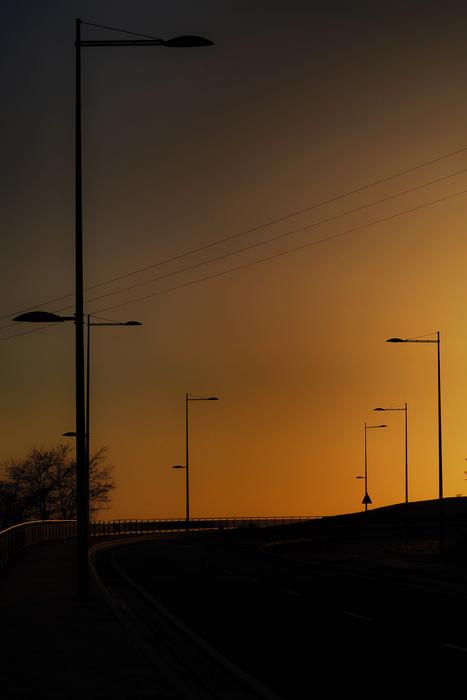 Silhouette Streetlights Sunset