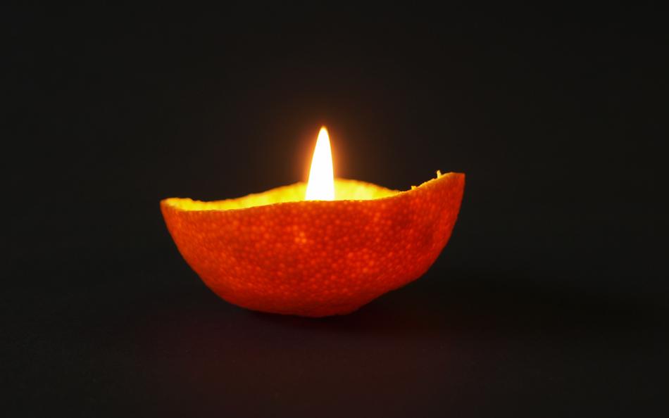 Tangerine peel from a candle