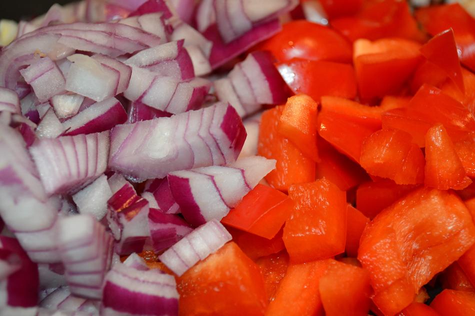 Sliced onions and tomatoes