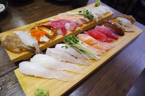 Fresh sliced fish and vegetables