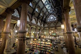 Beautiful and colorful interior of the Wool Exchange, with the lights, in Bradford, England