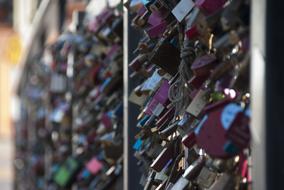 The locks on the fence look beautiful