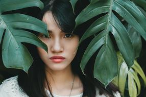 Portrait Young Girl and leaves