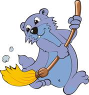 Blue bear with a broom