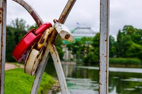 locks red iron fence