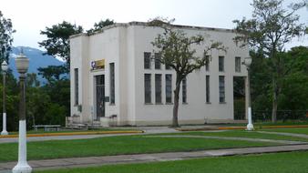 white building against the trees