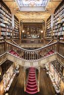 red staircase in the library