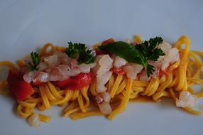 Spaghetti in sauce with vegetables