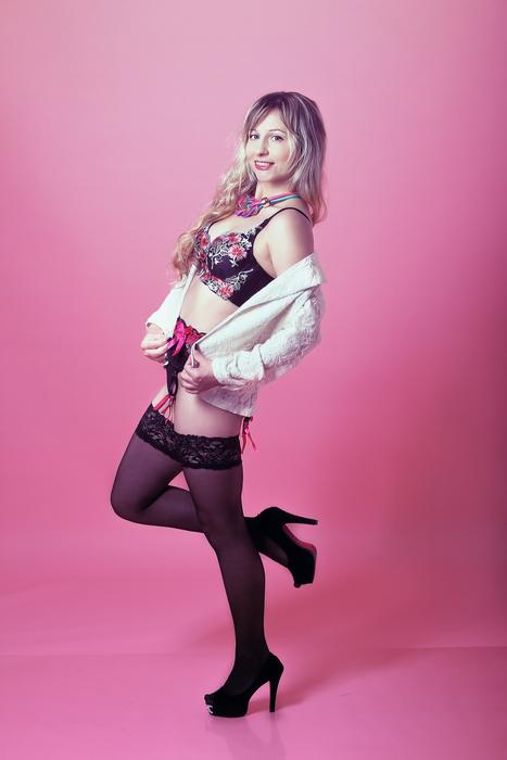 girl in stockings and a dress look