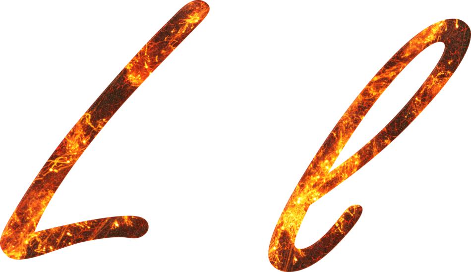 burning letter l on white background