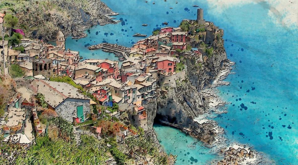 cozy town on the rocks