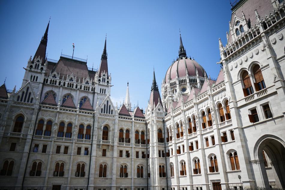 The Hungarian parliament building under the blue sky