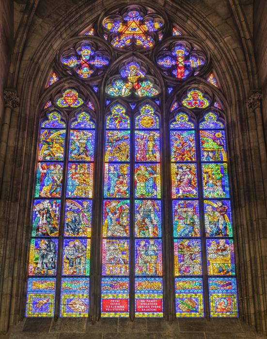 mural colored window landscape view