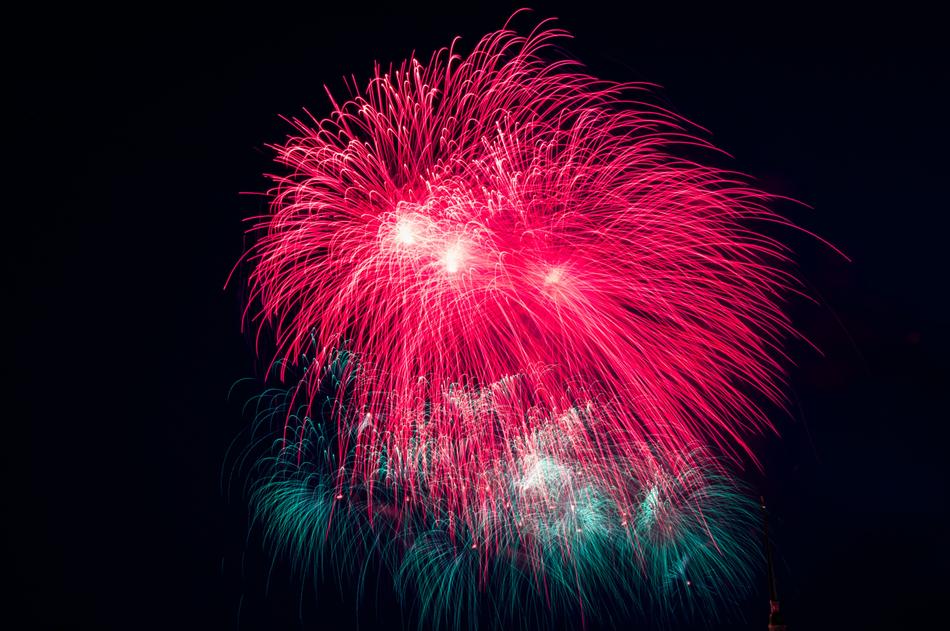 red fireworks in the night landscape