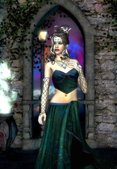 fantasy girl dress green