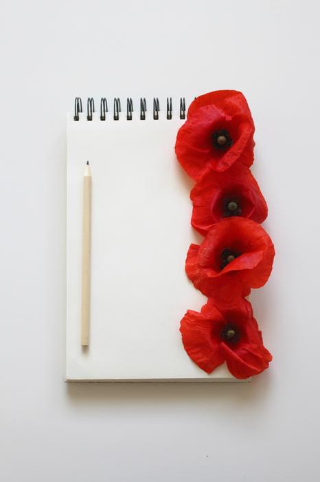 red flowers on a notebook