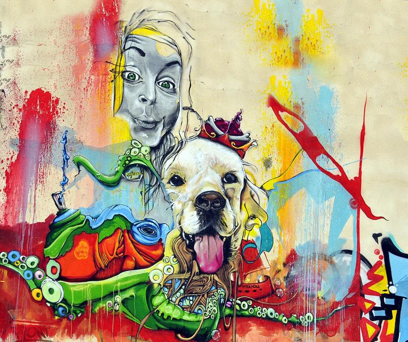 Girl and Dog drawings on Wall