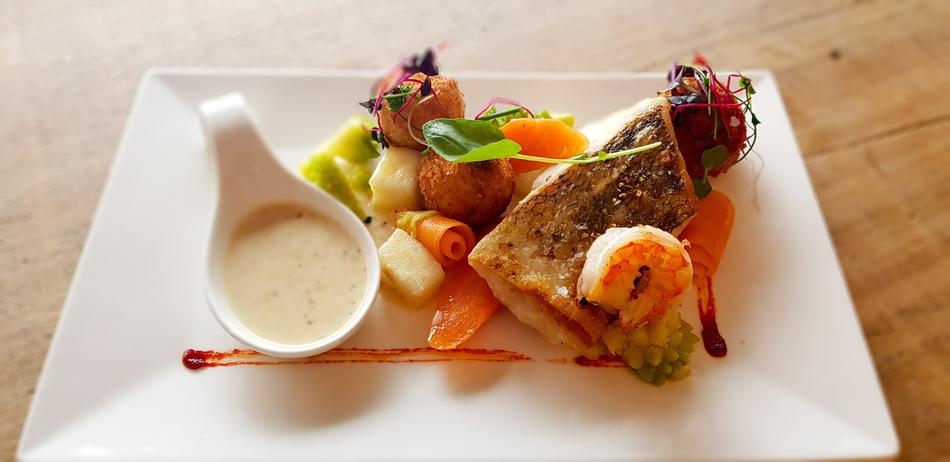 platter with sauce and seafood