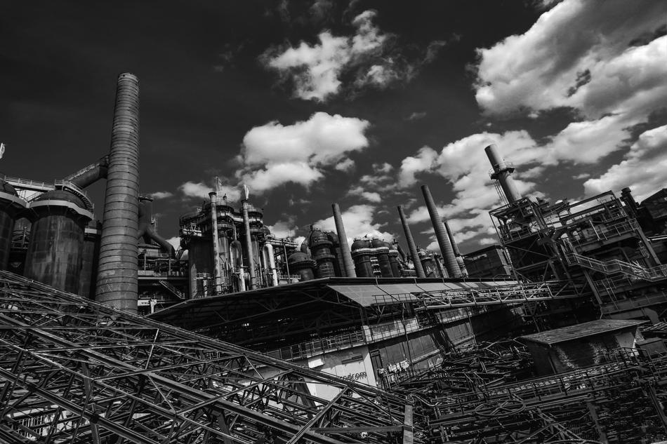 Black and White photo of Industry Steel Hut