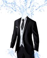 Model of the water man in suit, with water splashes, at white background, clipart