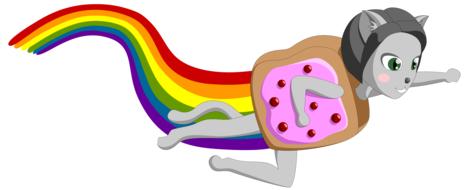 female cat with a waffle and a rainbow