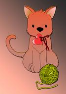 drawing of a cute kitten with a heart