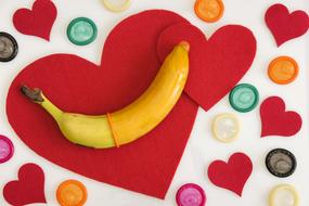 red hearts and banana cut up