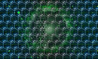 Blue hexagon pattern and green grobe, clipart