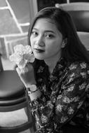 Black-White photo of Girl asian face