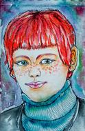 Colorful portrait of the redhead girl, clipart