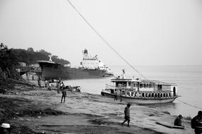 River Board Ship at coast