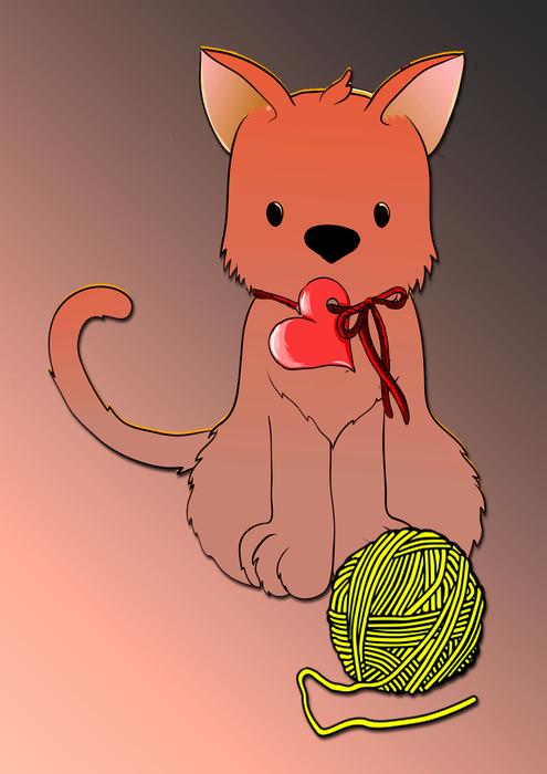 drawing of a cute kitten with a heart