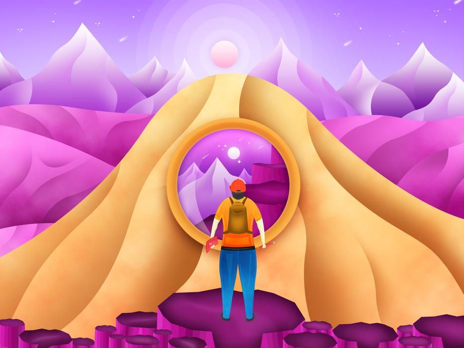scenery man exploring view journey