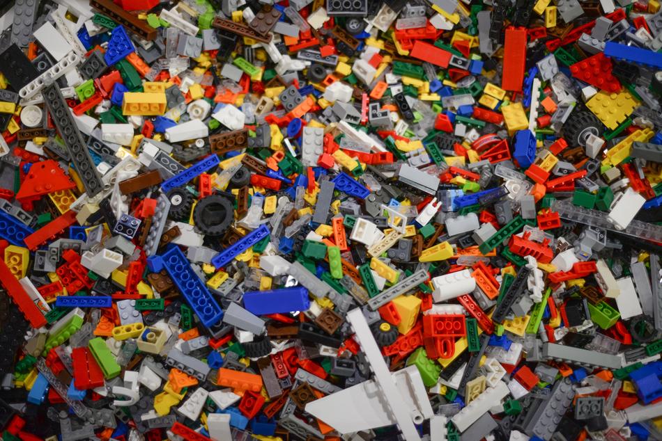 Close-up of the many colorful LEGO pieces