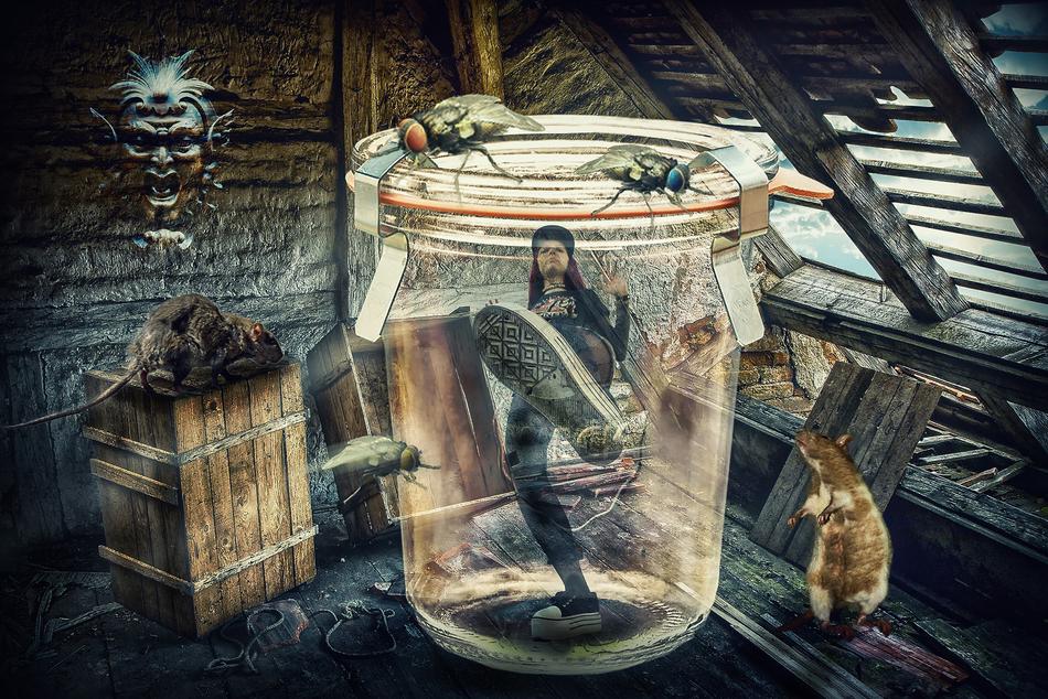 Attic Caught Mystical girl in can
