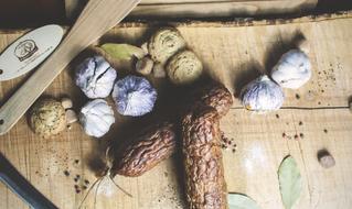 garlic and sausage in spices