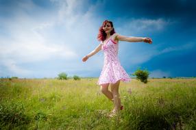 grass girl happiness jump