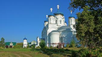 white church on beautiful street