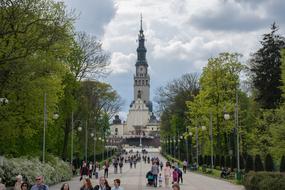 an old building with people