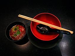 Asian dish on the black table
