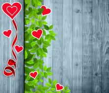 Leaves and Heart on Wood background